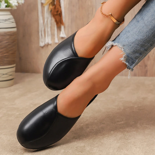 Women Slippers Handmade Flat Bottom Leather Slippers Home Big Size Sandals Anti-slip Slip-On Shoes Lightweight Slides Women