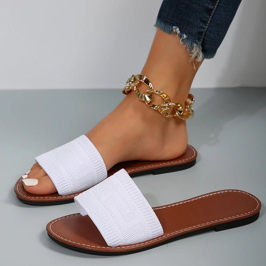 Women Slippers 2024 Summer Luxury Fashion Flat Sandals Brown Designer Open Toe Non-Slip Outdoor Beach Slippers Slides Women