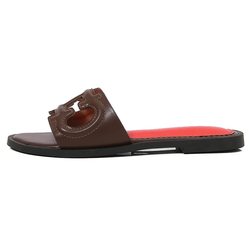 Ladies' slippers summer elegant slim-fitting breathable hollowed-out anti-slip soft-soled suitable vacation travel flat shoes