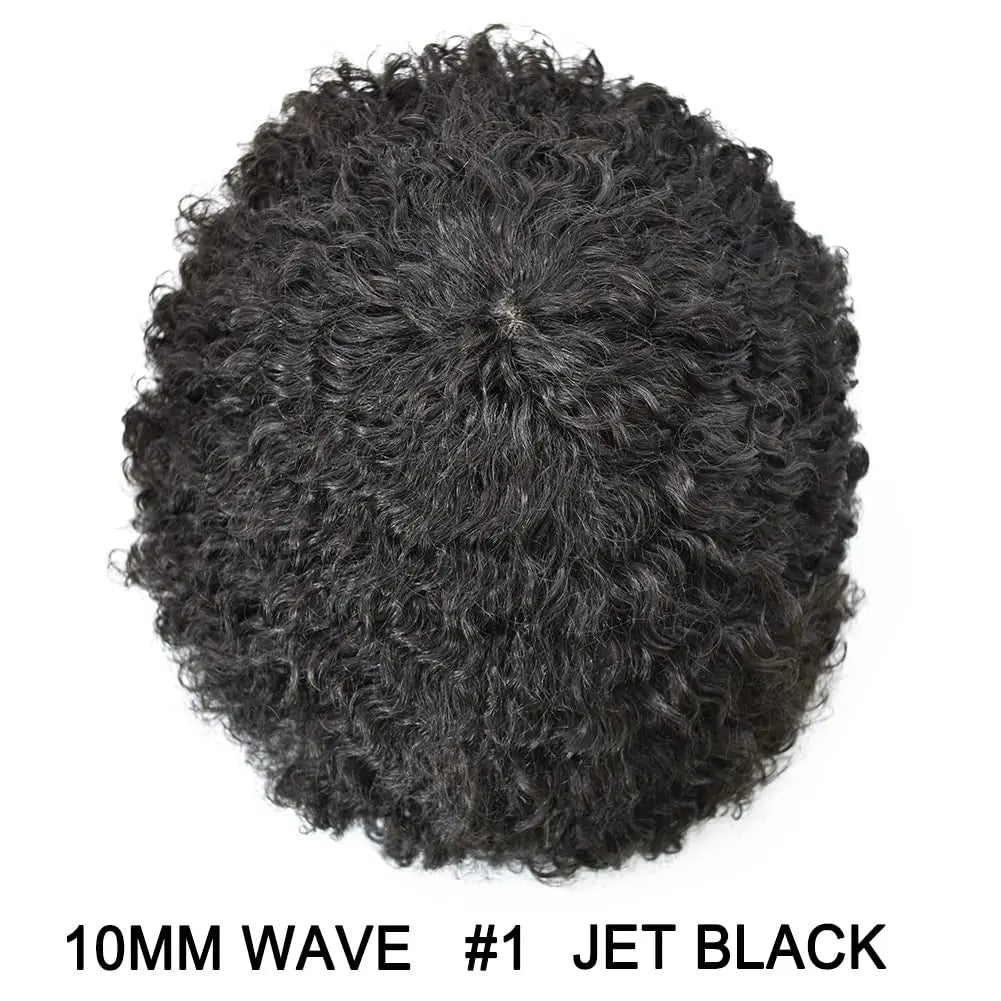 100% Human Hair Toupee For Men Curly Hair Full PU Base Men Hair System Black Men Grooming Essential