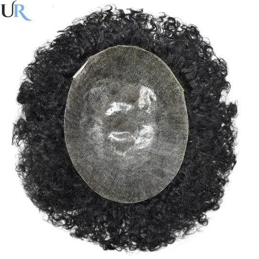 100% Human Hair Toupee For Men Curly Hair Full PU Base Men Hair System Black Men Grooming Essential