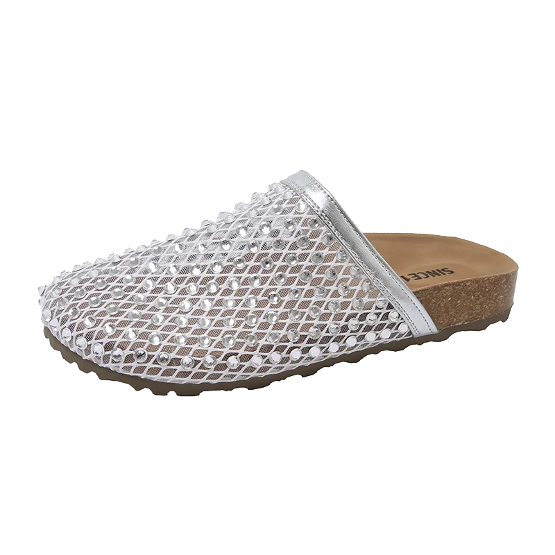 Women Slippers Summer 2025 New Luxury Brand Slippers Lightweight Round Head Shoes Water Diamond Large Flat Sandals Slides Women