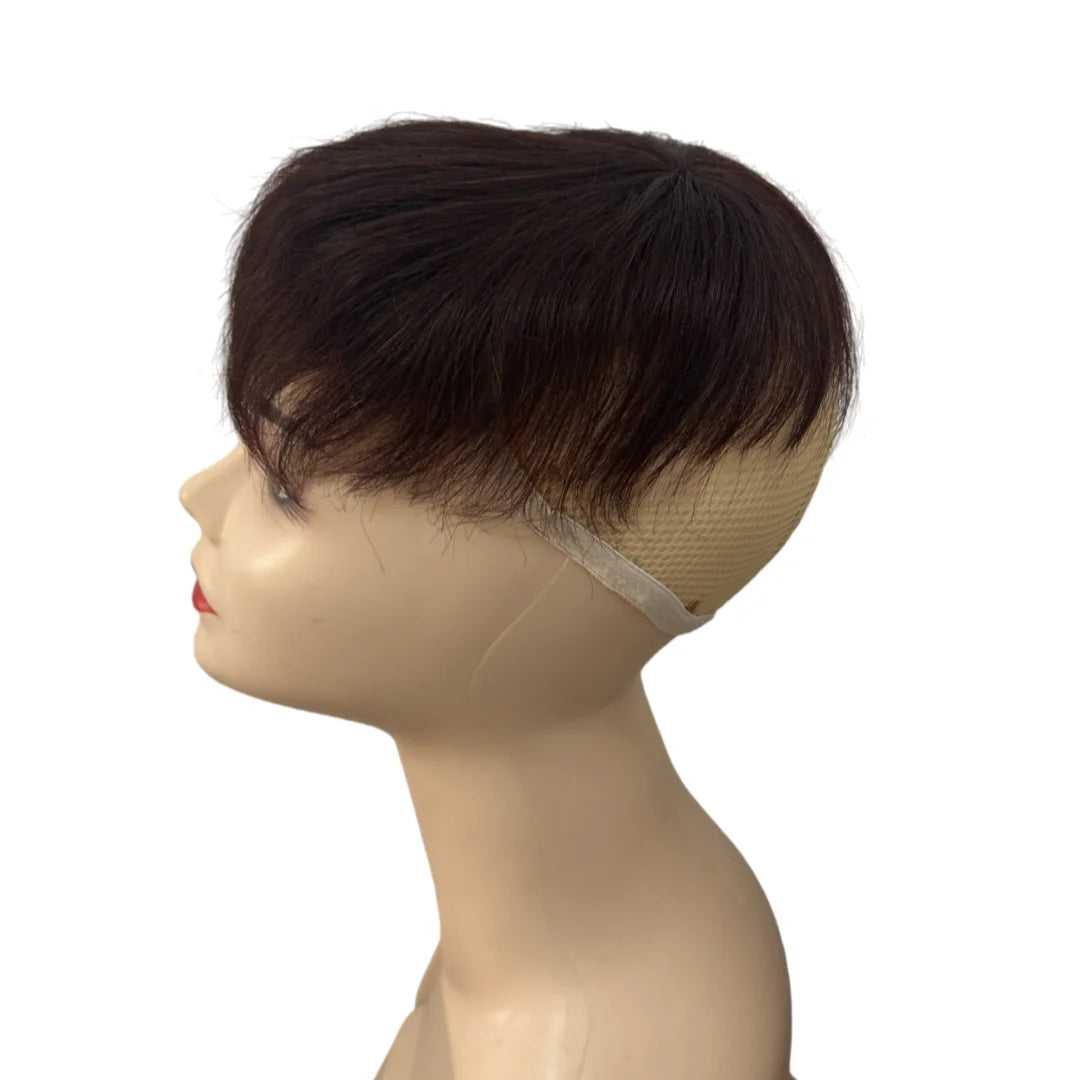 Short Human Hair Wig for Men & Women Dark Brown Natural Straight Clips on Short Hair Topper for Daily Easy to Wear Hair Loss