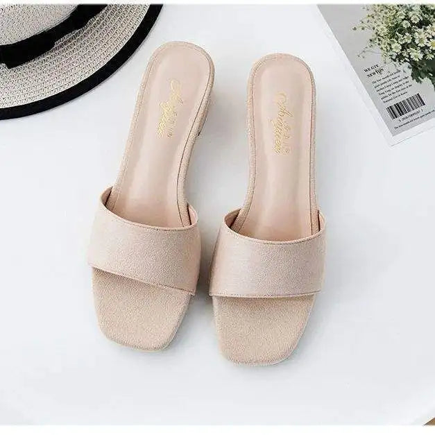 woman slippers for summer, summer cooldown, high-heeled fashion, lazy people going out, anti slip, thick heel, straight drag