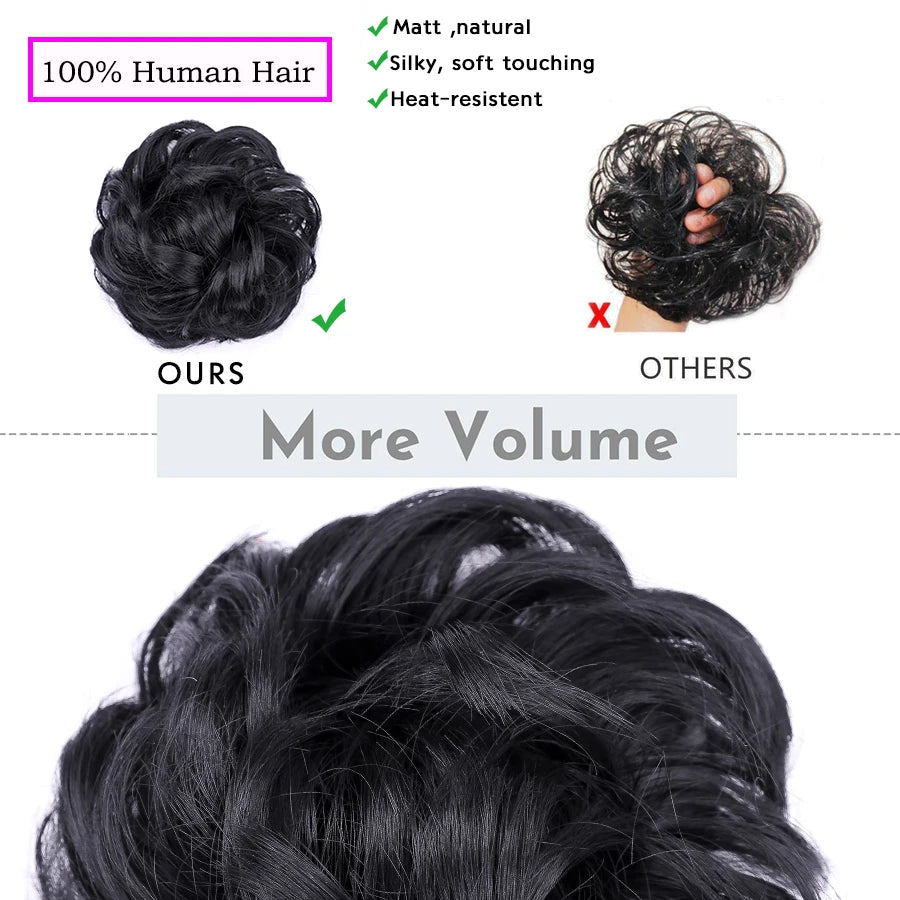 Human Hair Messy Hair Bun Chignon Extensions Scrunchy Updo HairPiece Soft And Comfortable To Wear Bun Hair Scrunchies Curly Wavy