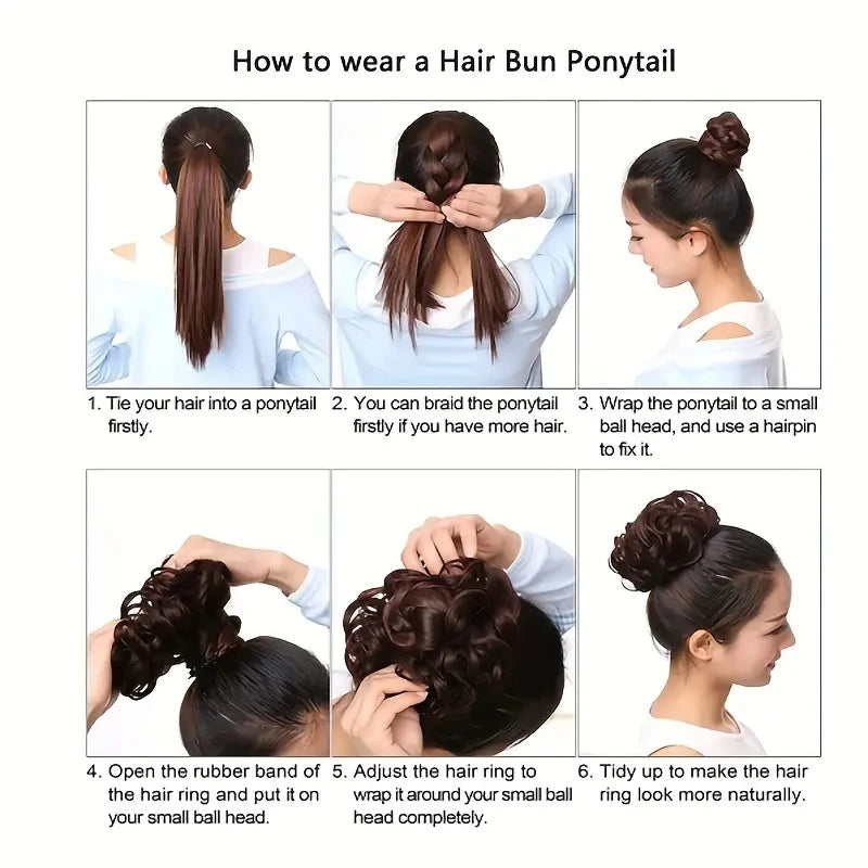 Human Hair Messy Hair Bun Chignon Extensions Scrunchy Updo HairPiece Soft And Comfortable To Wear Bun Hair Scrunchies Curly Wavy