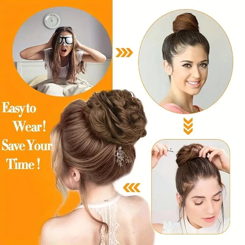Human Hair Messy Hair Bun Chignon Extensions Scrunchy Updo HairPiece Soft And Comfortable To Wear Bun Hair Scrunchies Curly Wavy