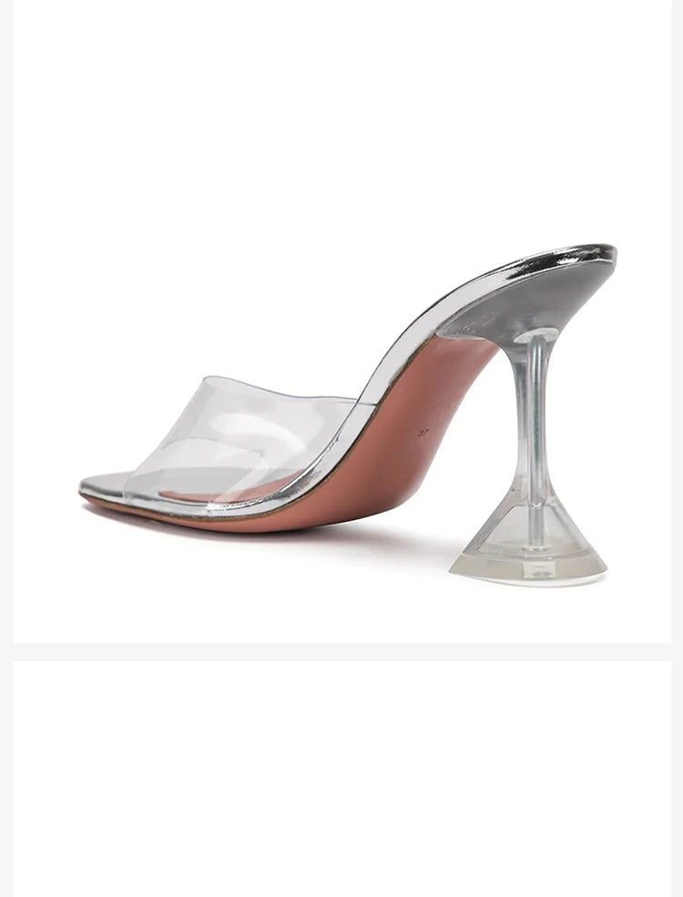 Slippers Women 2021 New Lazy Shoes Crystal Heel Stiletto Open Toe High Heel Transparent Sandals Women