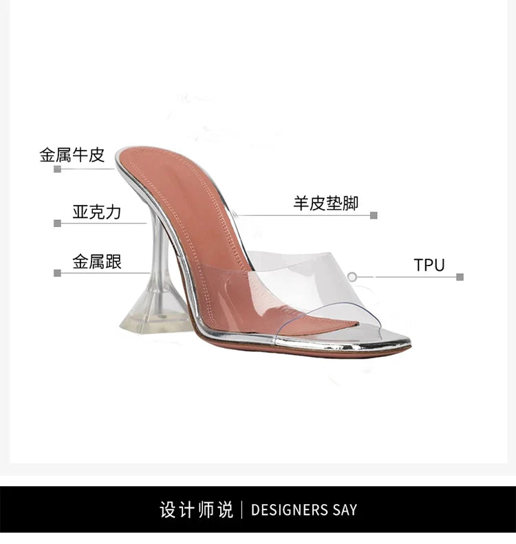 Slippers Women 2021 New Lazy Shoes Crystal Heel Stiletto Open Toe High Heel Transparent Sandals Women
