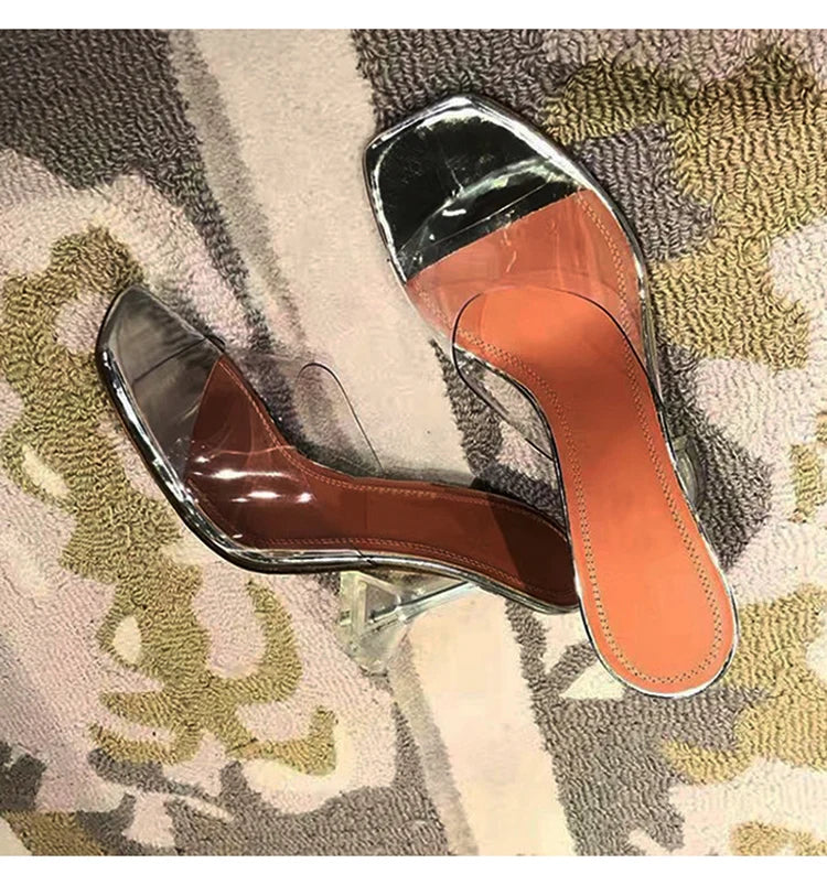 Slippers Women 2021 New Lazy Shoes Crystal Heel Stiletto Open Toe High Heel Transparent Sandals Women