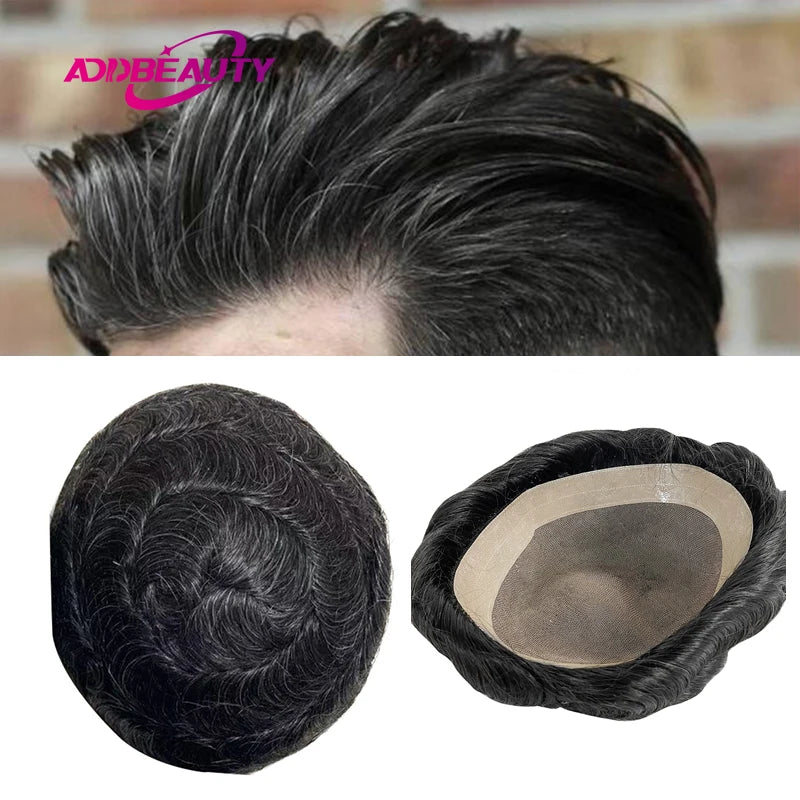 Male Human Hair Wig Mono NPU Indian Human Hair Prosthesis Durable Men Toupee Hair System Hairpiece Natural Brown Human Hairline