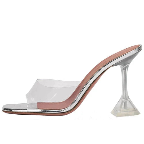 Slippers Women 2021 New Lazy Shoes Crystal Heel Stiletto Open Toe High Heel Transparent Sandals Women