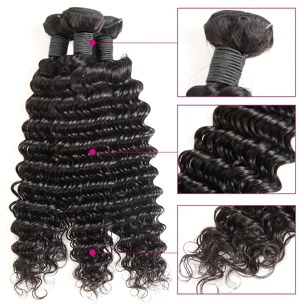 Curly Human Hair Bundles Human Hair Quality Deep Wave Raw Weaving Bundles Water Wave Double Drawn Oringinal Hair Extensions