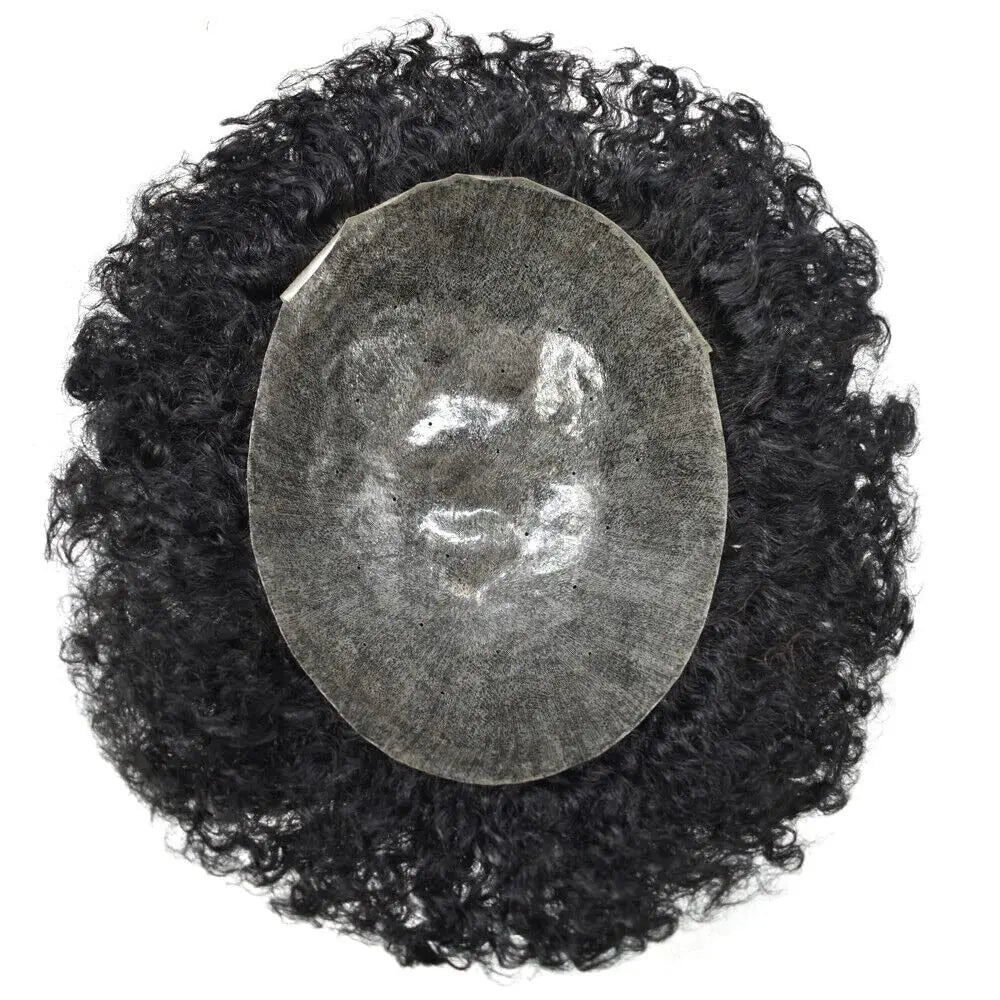 100% Human Hair Toupee For Men Curly Hair Full PU Base Men Hair System Black Men Grooming Essential