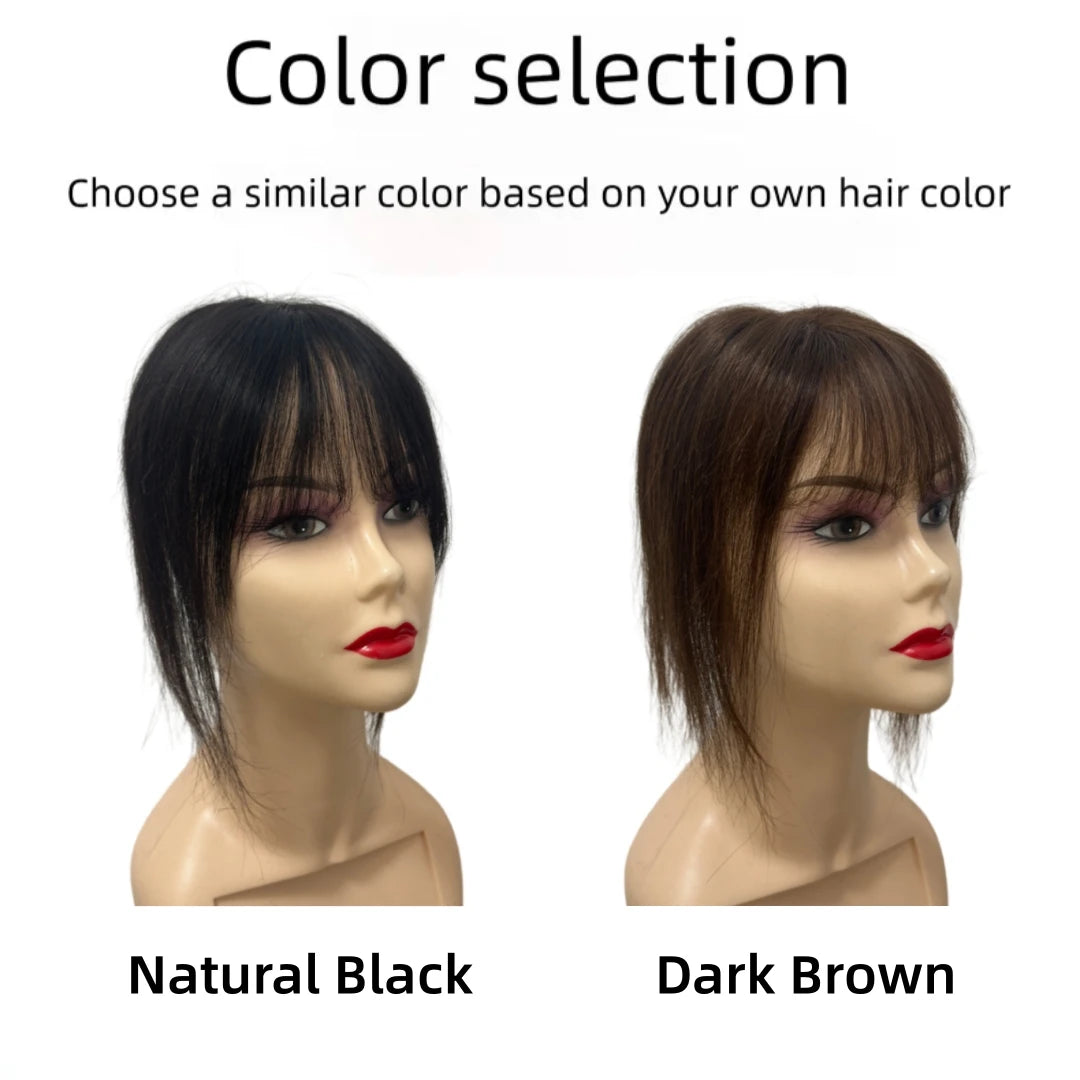 Human Hair Toppers for Women Real Human Hair Topper with Bangs Hand-Tied Thin Lace Base Light Weight Clip in Hairpiece Extension