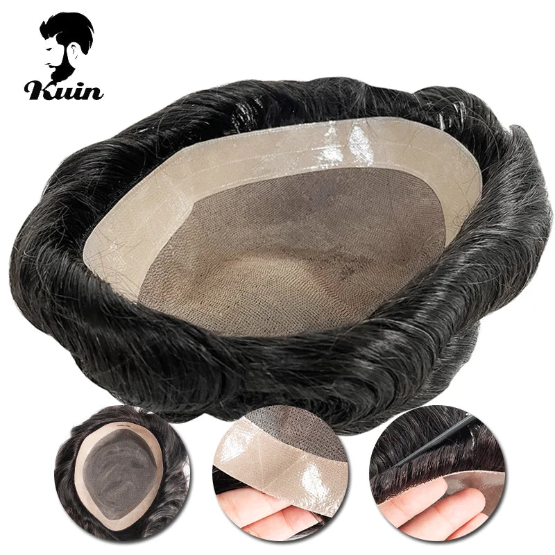 Men Human Hair Toupee Fine Mono NPU Human Hair Wigs Breathable Male Hair Prosthesis Indian Hair System Straight Wave Hairpiece