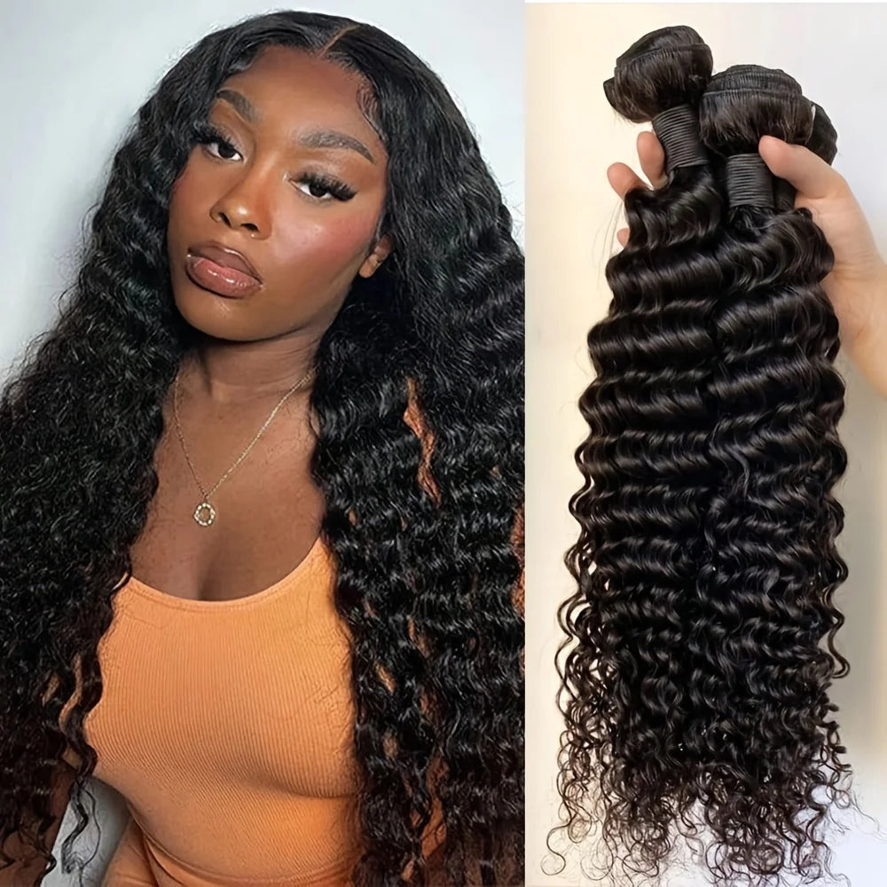 Curly Human Hair Bundles Human Hair Quality Deep Wave Raw Weaving Bundles Water Wave Double Drawn Oringinal Hair Extensions