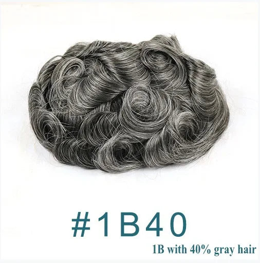 Man Prosthesis 100%Human Hair thin skin 0.1mm Injection Pu base Men Toupee 1b40 1b50 1b65 1b80 black Grey Male Hair old Men' wig