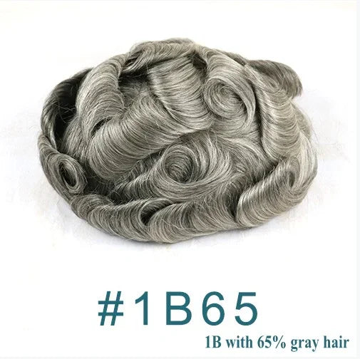 Man Prosthesis 100%Human Hair thin skin 0.1mm Injection Pu base Men Toupee 1b40 1b50 1b65 1b80 black Grey Male Hair old Men' wig