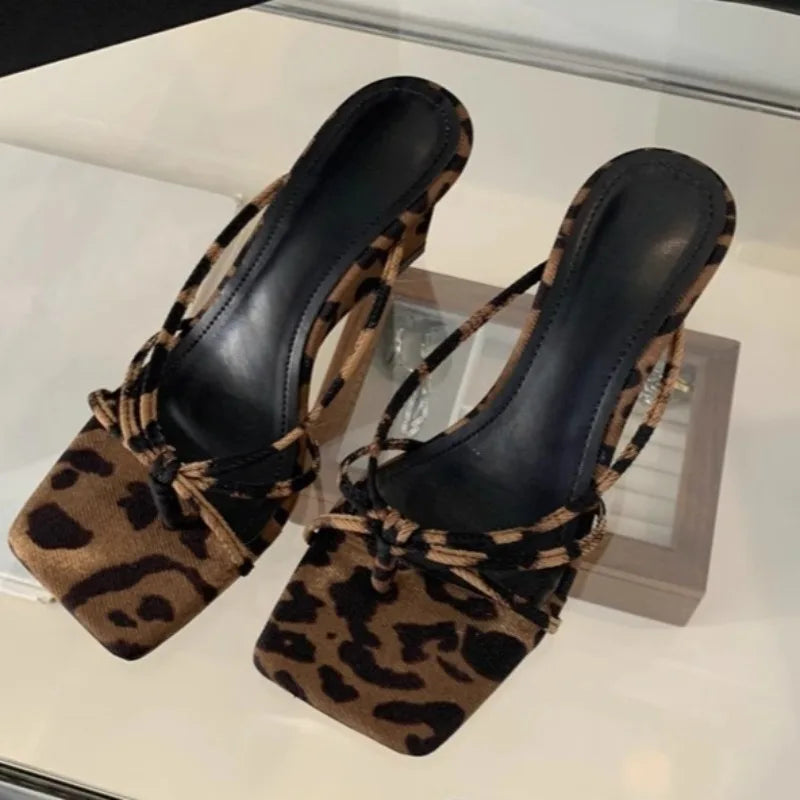 Slope Slippers Women's Fashion Square Head Clip Toe Set Foot Fine Strap Soft Sole Anti-slip Wear-resistant High Heels