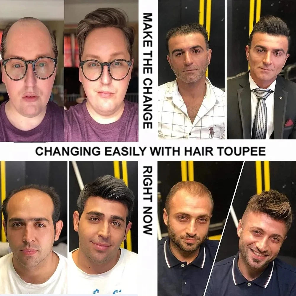 Black Mens Human Hair Mono NPU Durable Hair Replacement Prosthesis System 10MM Deep Waves Afro Hairstyle Men's Toupee