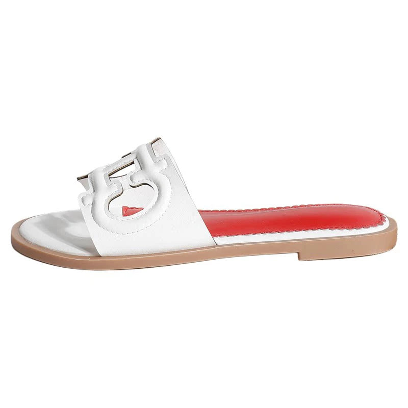 Ladies' slippers summer elegant slim-fitting breathable hollowed-out anti-slip soft-soled suitable vacation travel flat shoes
