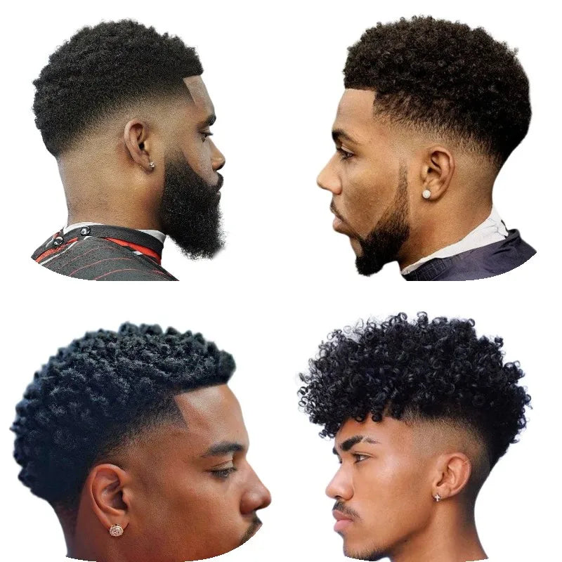 100% Human Hair Toupee For Men Curly Hair Full PU Base Men Hair System Black Men Grooming Essential
