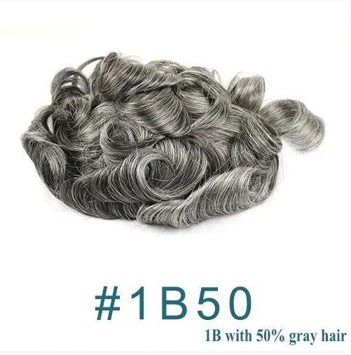 Man Prosthesis 100%Human Hair thin skin 0.1mm Injection Pu base Men Toupee 1b40 1b50 1b65 1b80 black Grey Male Hair old Men' wig
