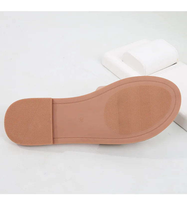 Ladies' slippers summer elegant slim-fitting breathable hollowed-out anti-slip soft-soled suitable vacation travel flat shoes