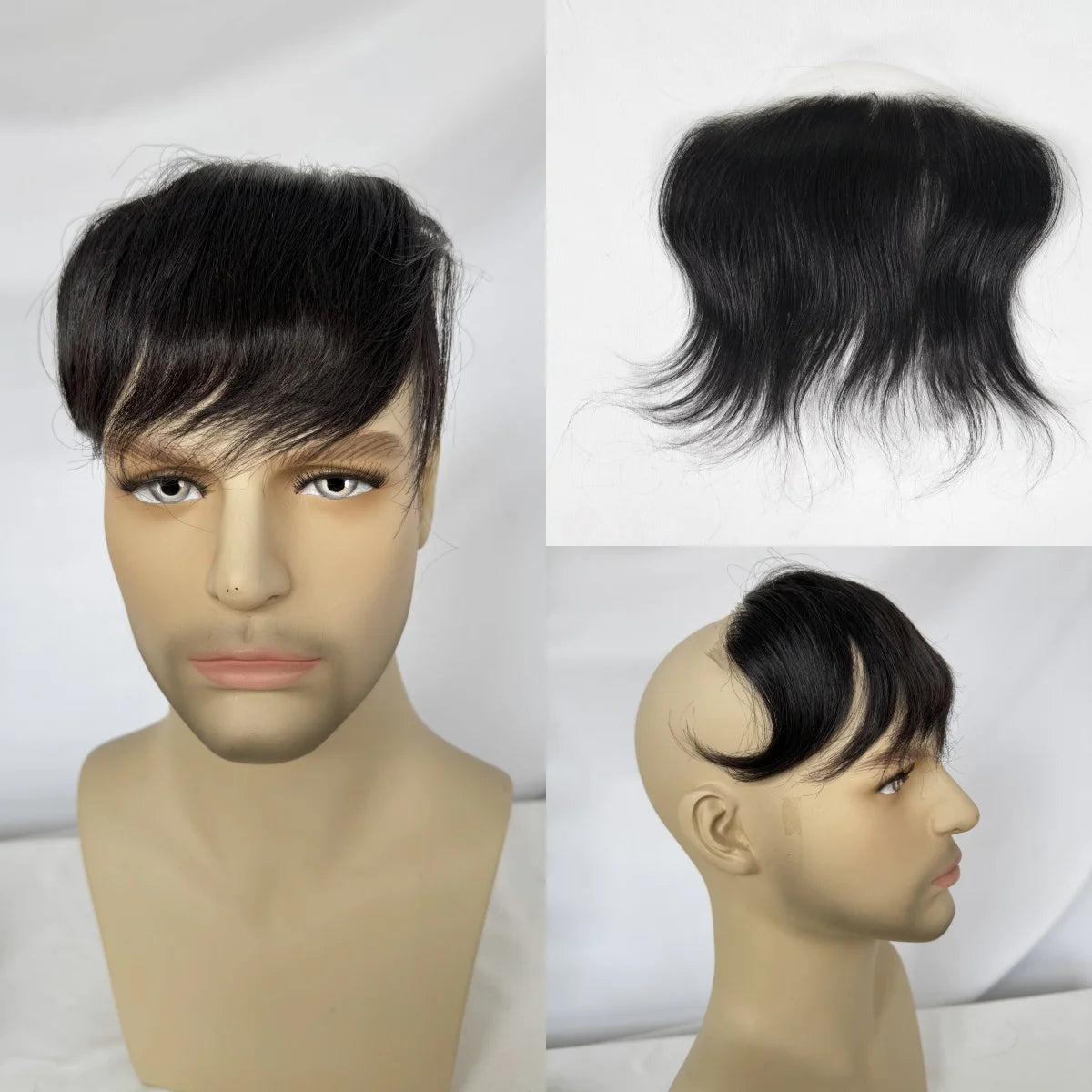 Men's forehead hairline wig; high density human hair skin PU men's frontal hairpiece V ring frontal hair top