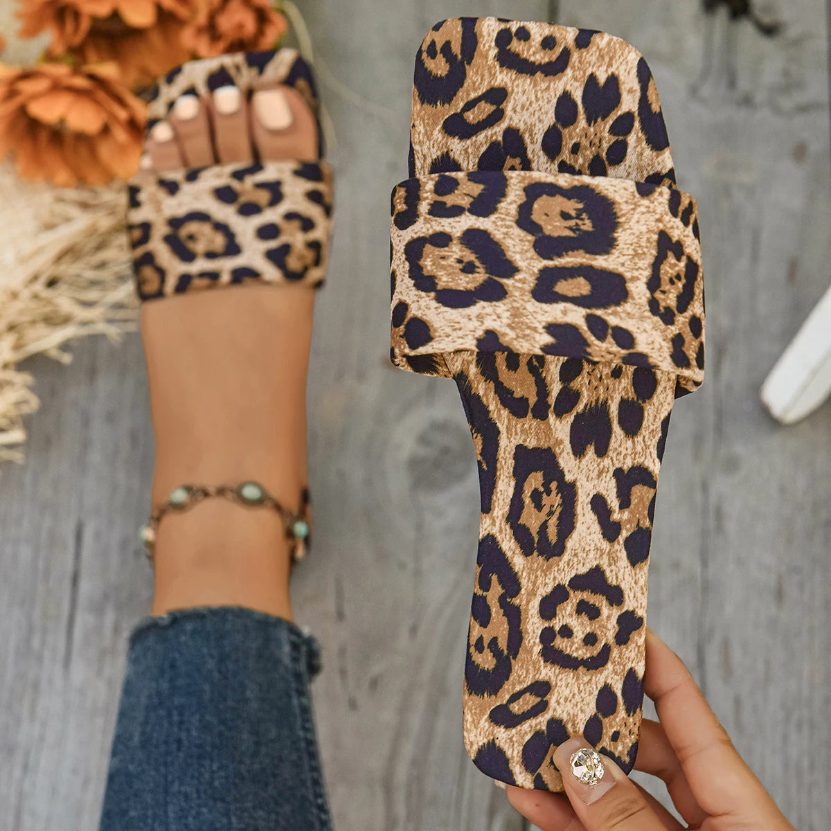 Sexy Fashion Slippers Woman Slides Outside Flat Low Heels Shoes for Women Solid Leopard Print Platform Summer Shoes Plus Size