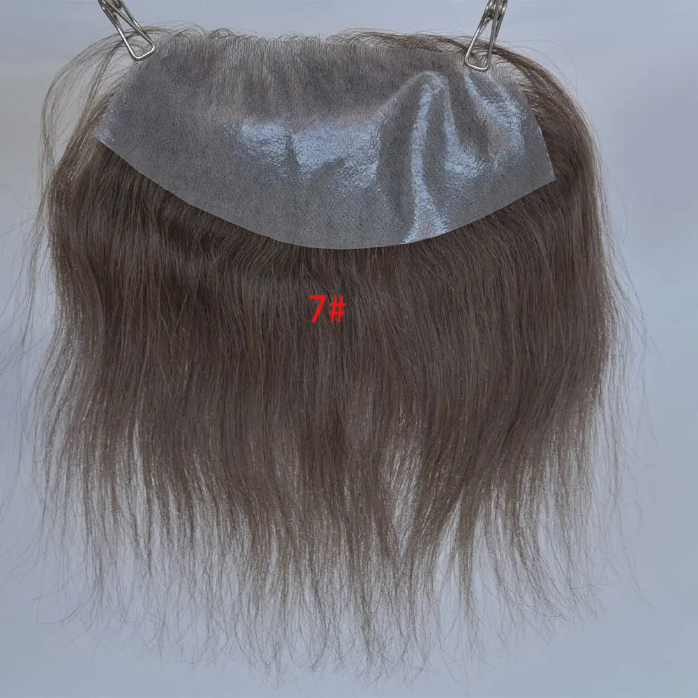 Hairline Toupee for Men Human Hair Skin PU Hairpieces Natural Hairline Brown Color 2# D Style Frontal Big 7x16cm