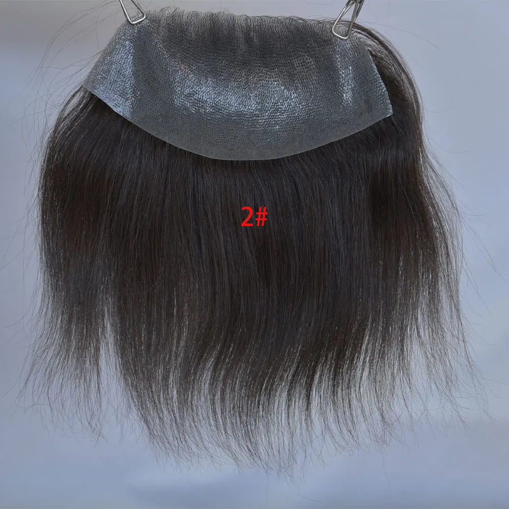 Hairline Toupee for Men Human Hair Skin PU Hairpieces Natural Hairline Brown Color 2# D Style Frontal Big 7x16cm
