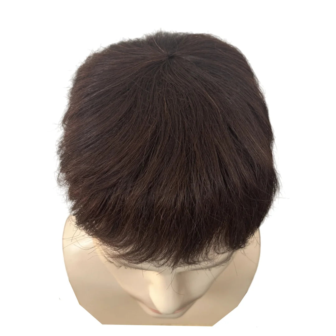 Short Human Hair Wig for Men & Women Dark Brown Natural Straight Clips on Short Hair Topper for Daily Easy to Wear Hair Loss