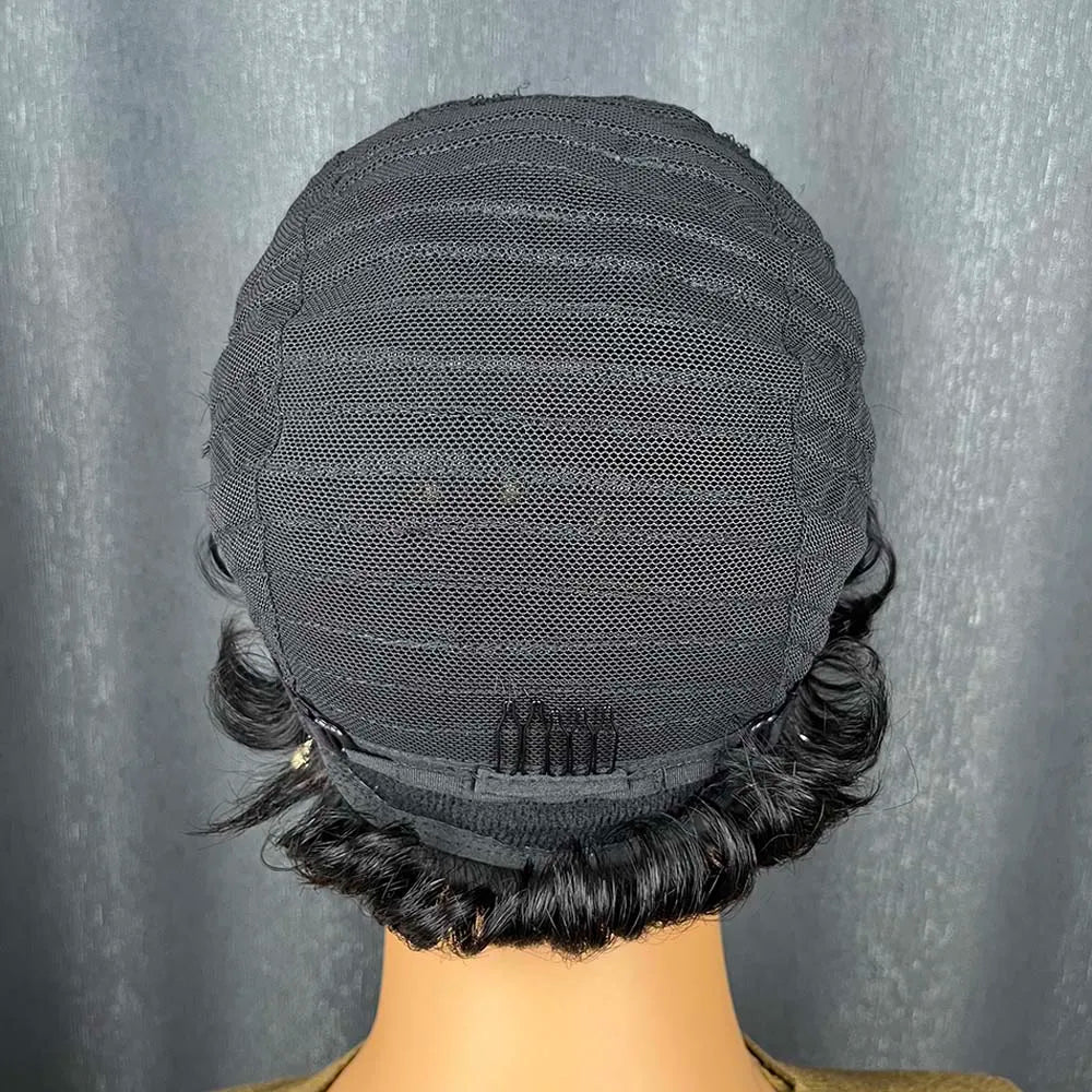 Short Human Hair Wigs for Black Women Curly Layered Pixie Cut Wig Remy Human Hair Machine Made Wigs for Daily Use