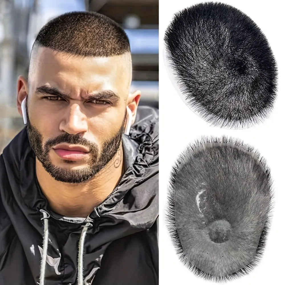 100% Human Hair Men's Short Buzz Cut Hair Thin Light Beige PU Men Toupee Transparent Scalp Human Hair Topper Short Hair Wig