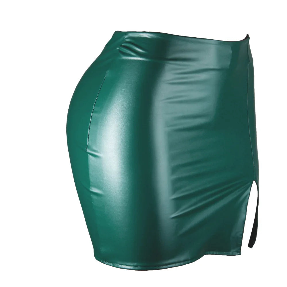 2025 Women Leather Night Clubwear Skirts Summer Pure Color PU-leather Zipper Sexy Hip Leather Mini Skirts