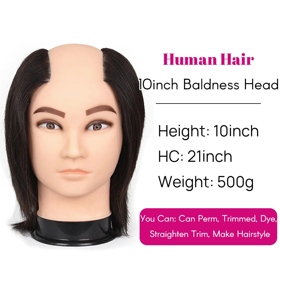 100% Human Hair Male Mannequin Head With Hair Beard Practice Manikin Hairdresser Cosmetology Training Doll Head For Hair Styling