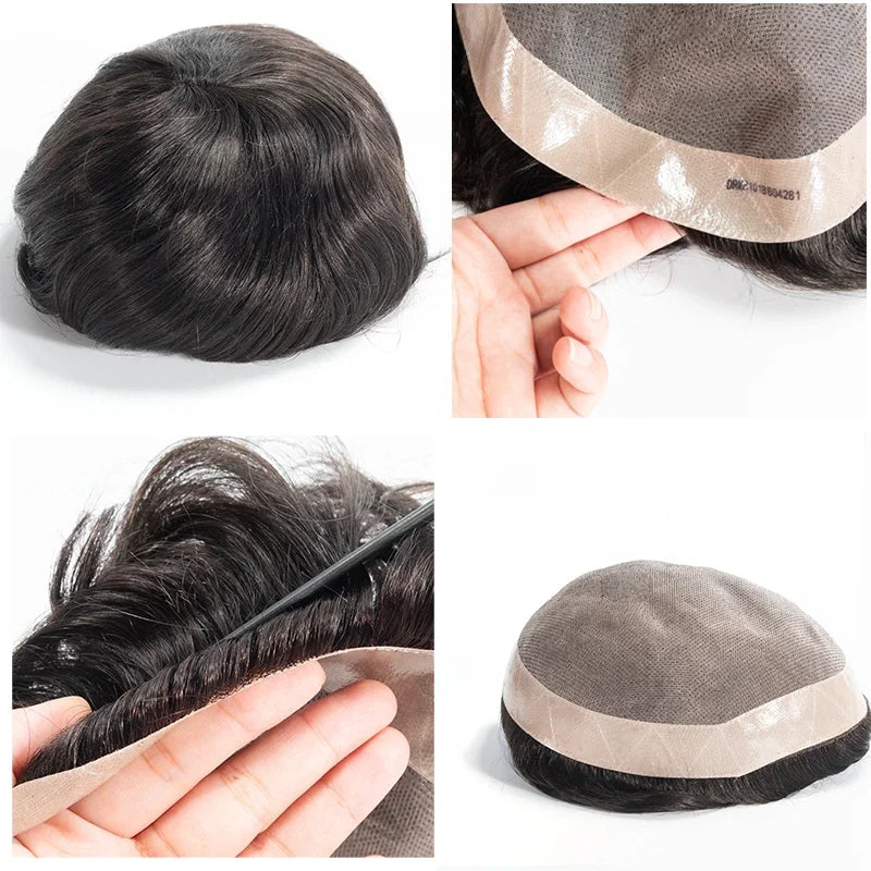 Men Human Hair Toupee Fine Mono NPU Human Hair Wigs Breathable Male Hair Prosthesis Indian Hair System Straight Wave Hairpiece