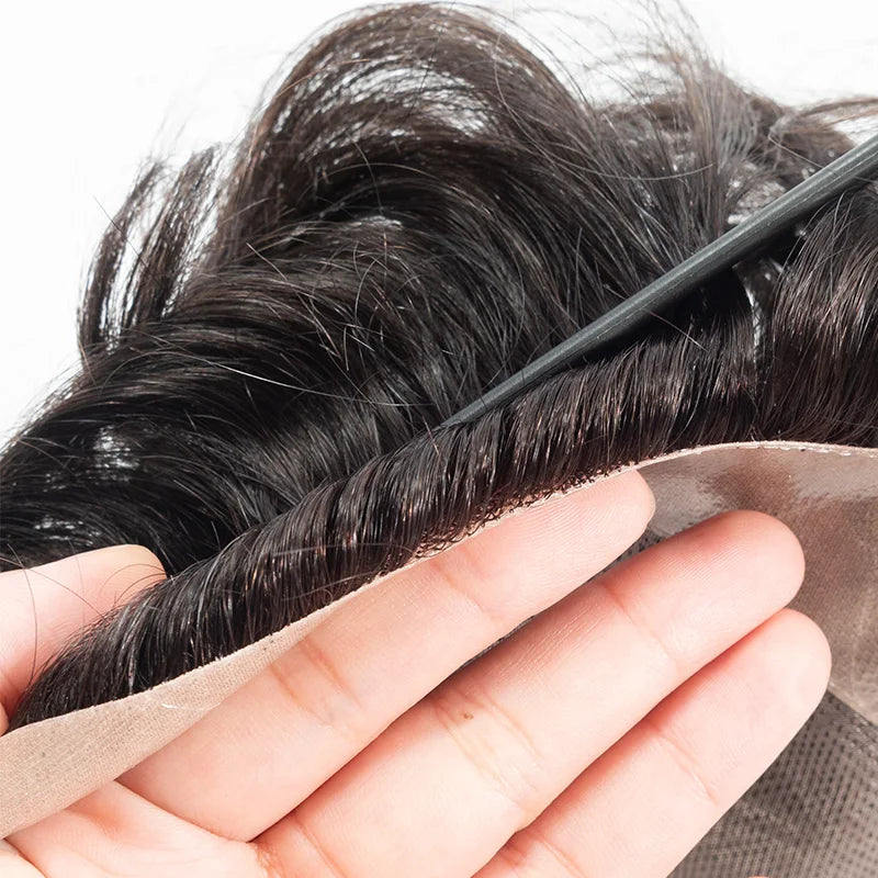 Men Human Hair Toupee Fine Mono NPU Human Hair Wigs Breathable Male Hair Prosthesis Indian Hair System Straight Wave Hairpiece
