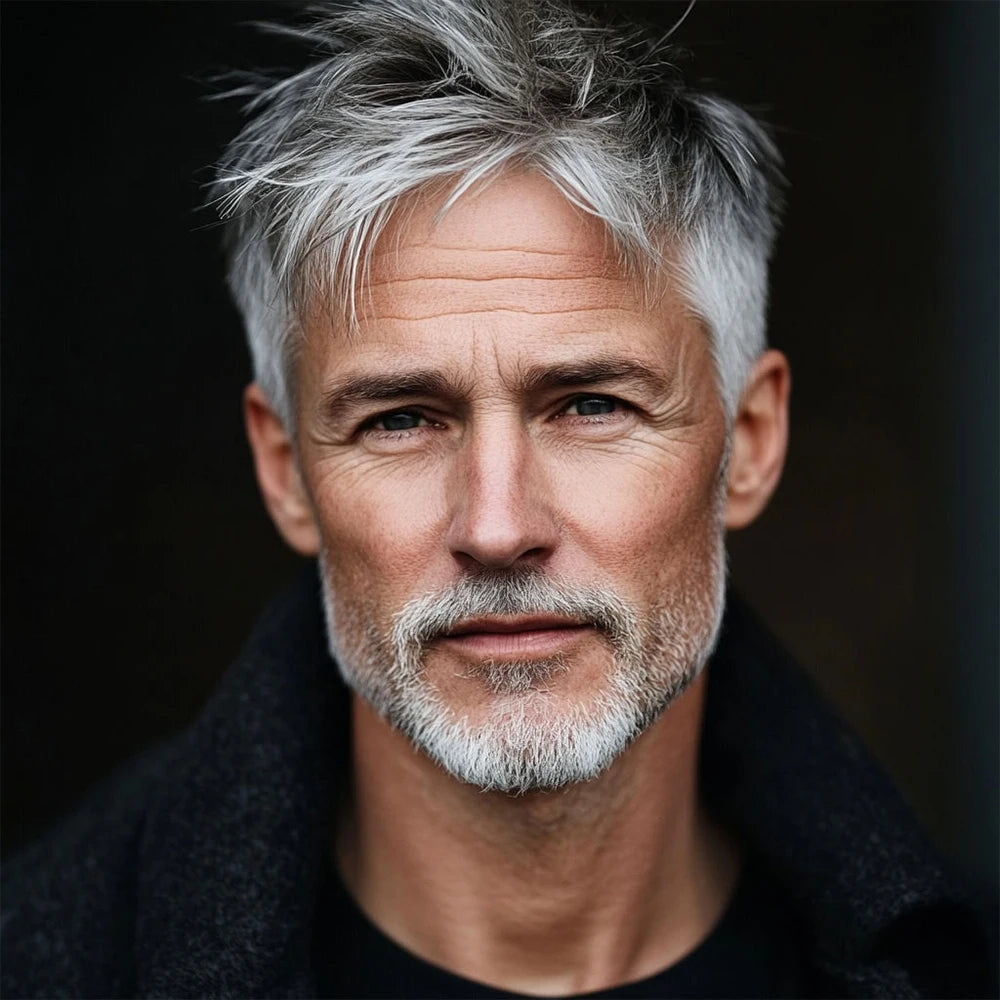 Men's Wig Pixie Cut Human Hair Short Hair With Bangs Silver White Gray 6 Inches Density 180% Machine Made For Men