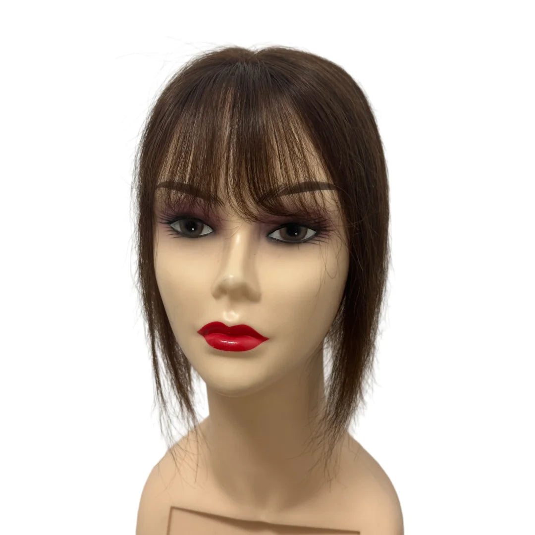 Human Hair Toppers for Women Real Human Hair Topper with Bangs Hand-Tied Thin Lace Base Light Weight Clip in Hairpiece Extension