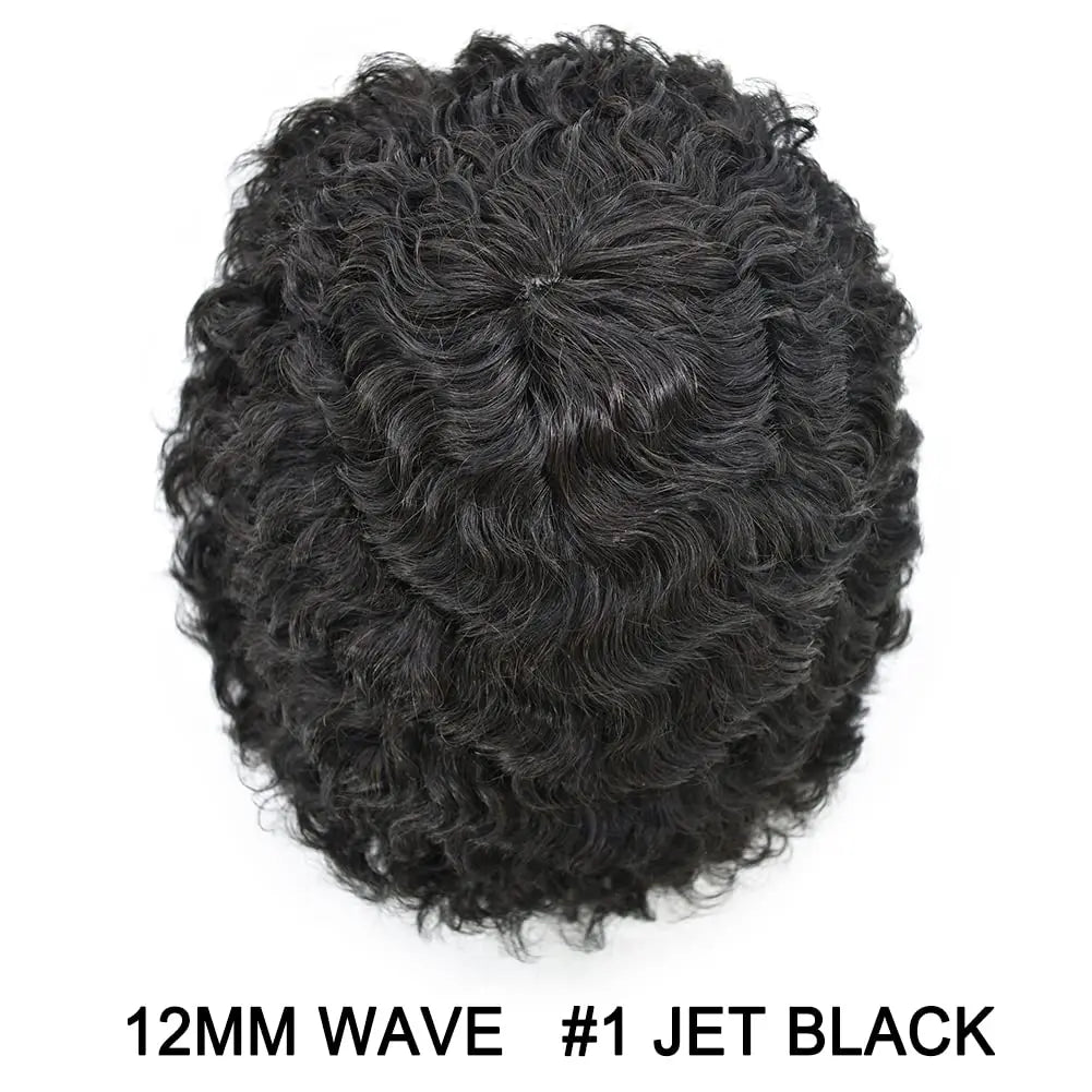 100% Human Hair Toupee For Men Curly Hair Full PU Base Men Hair System Black Men Grooming Essential
