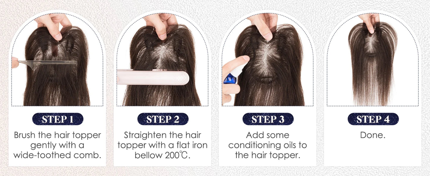 Human Hair Toppers for Women Real Human Hair Topper with Bangs Hand-Tied Thin Lace Base Light Weight Clip in Hairpiece Extension