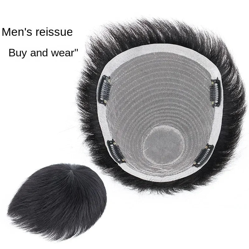 Human Hair 16x18CM 18X20CM Men Toupee With Clip Silk Top Breathable And Natural Male Hairpiece To Wear Quickly Increase Hair