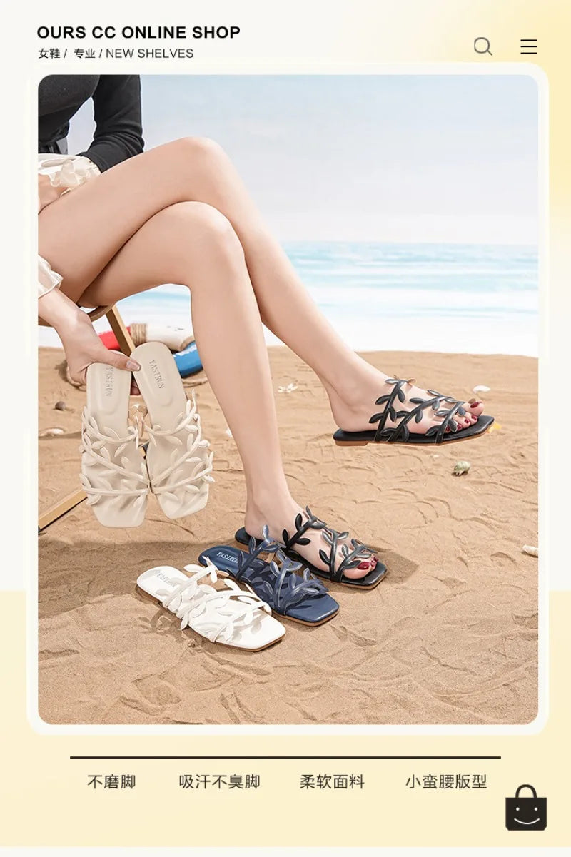 Women's Slippers Fashion Maple Leaf Decoration Design Slippers 2026 Summer Beach Slippers for Women Outdoor Non Slip Flat Slides