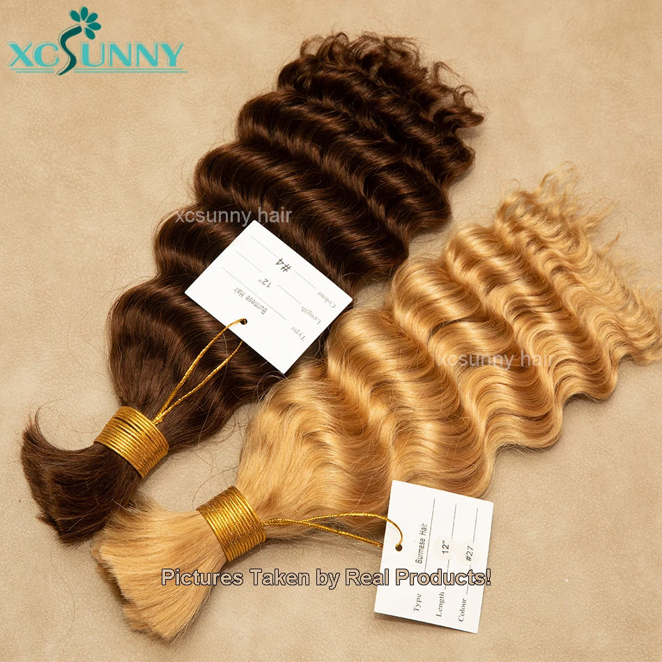 Bulk Human Hair For Braiding Curly Color 30 27 Double Drawn Deep Wave Bulk Human Hair Bundles No Weft Boho Knotsless Braids
