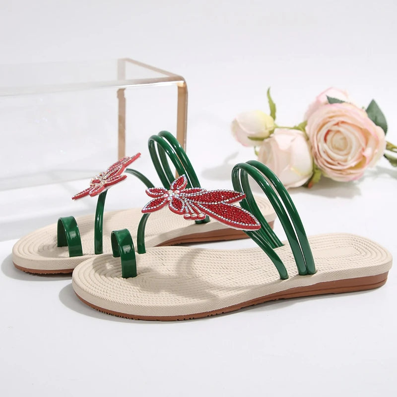 Summer Women Slippers Glitter Sandals Non-slip Slippers Maple Leaf Toe Flip Flops Fashion Beach Shoes Outdoor Flat Slippers 2025