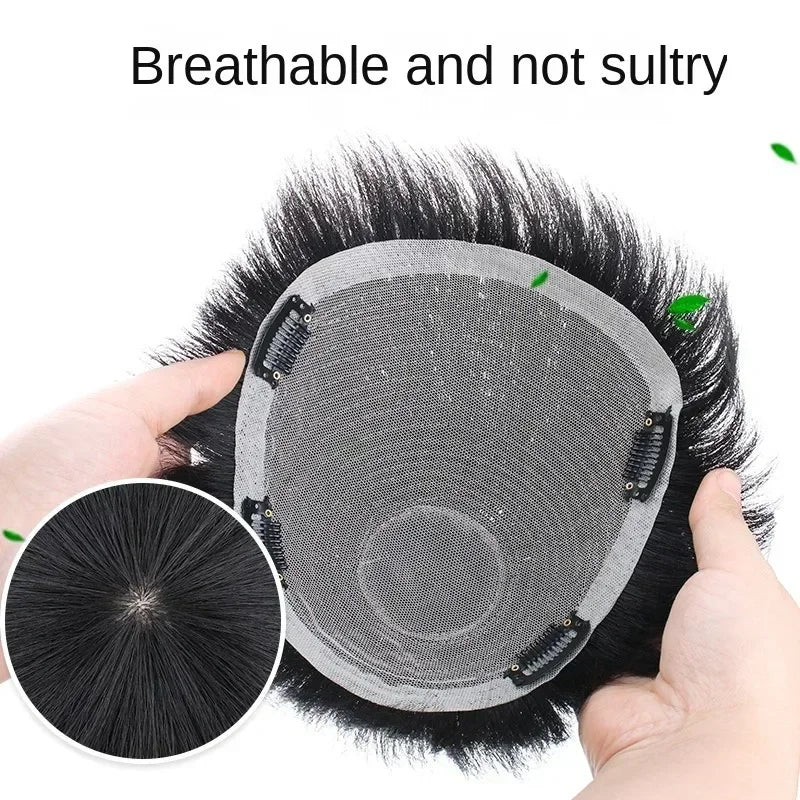 Human Hair 16x18CM 18X20CM Men Toupee With Clip Silk Top Breathable And Natural Male Hairpiece To Wear Quickly Increase Hair