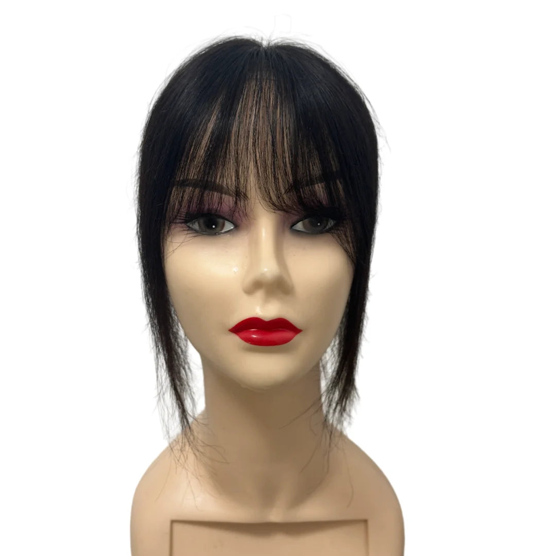 Human Hair Toppers for Women Real Human Hair Topper with Bangs Hand-Tied Thin Lace Base Light Weight Clip in Hairpiece Extension